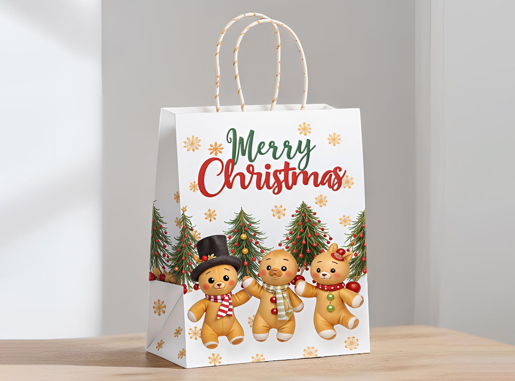 Custom printed holiday-themed shopping bag for seasonal retail packaging and shopping